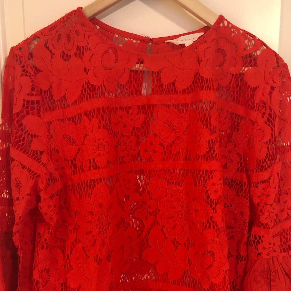 Boutique Red Lace Blouse EUC, worn only once!